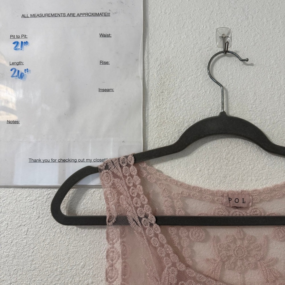 POL Sheer Pink Embroidered Floral Lace Mesh Tank Top M/L Boho Romantic Fairy - Picture 5 of 5